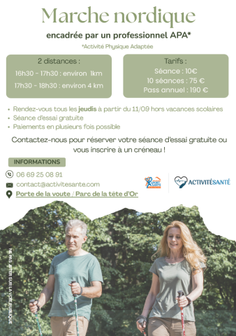 Marche Nordique Lyon Parc Tête d'or ACTIVITÉSANTÉ Maison sport Santé APA
